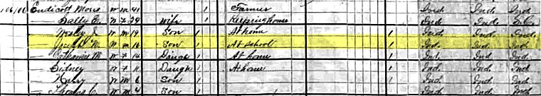 1880 Census, Indiana, Posey Co., Smith Twp., E.D. 92, Page 6, Line 35.